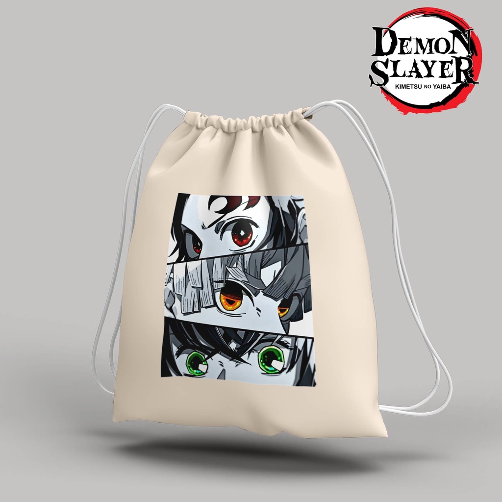 Stringbag Anime Demon slayar kimetsu no yaiba tanjiro zenitsu inosuke tas serut canvas premium tas string bag totebag