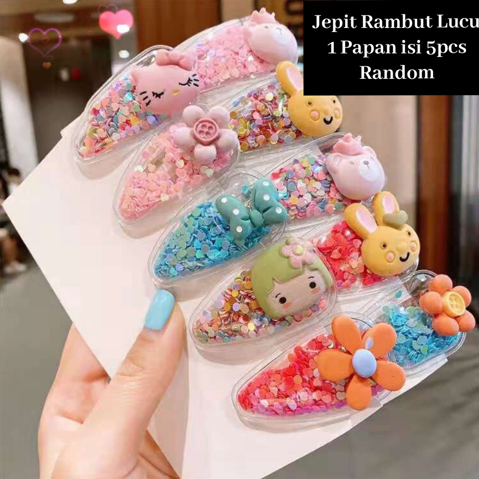 (LOLI-JKT) AK-21 JEPIT RAMBUT LUCU ANAK BANYAK MOTIF DAPAT 1PAPAN 5PCSS