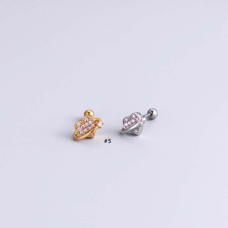 1biji Mutiara Sekrup Ganda 20Gauge Tindik Stainless Steel Tragus Helix Lobe Earring Heart Rainbow