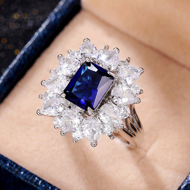 Cincin Zirkonia Kubik Biru Yang Indah Pesta Ulang Tahun Pernikahan Mewah Aksesoris Fashion Untuk Wanita Perhiasan Berkualitas Tinggi