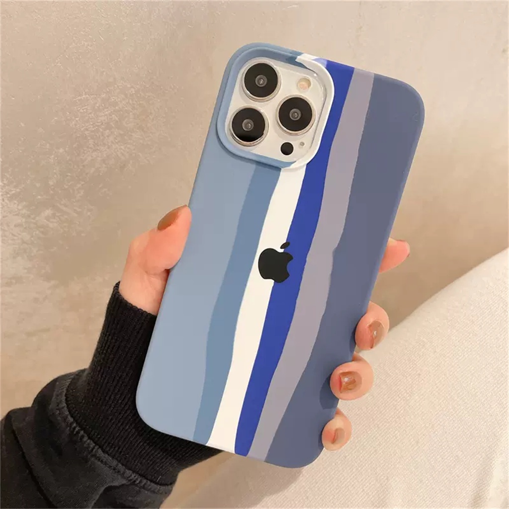 [Dengan Logo] Casing Silikon Cair Pelangi Resmi iPhone 14pro Max Case13 12 Pro Max14 Plus Promax Canggih Tertutup Penuh anti-fouling Dan shockproof back cover