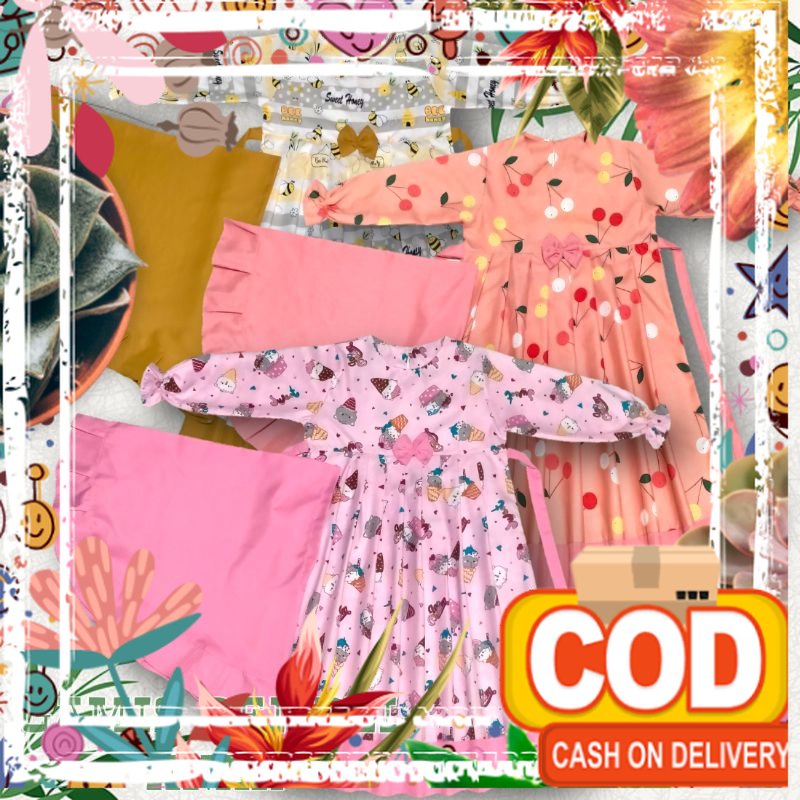 Gamis anak perempuan terbaru / gamis rempel anak plus hijab /Gamis karakter dan bunga / jotol hijau 