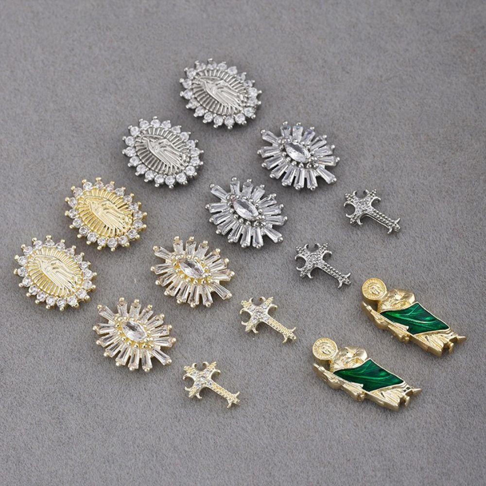 Agustina Manicure Bless Dekorasi 3D Buddha Cross Perhiasan Zirkon Nail Art Charms