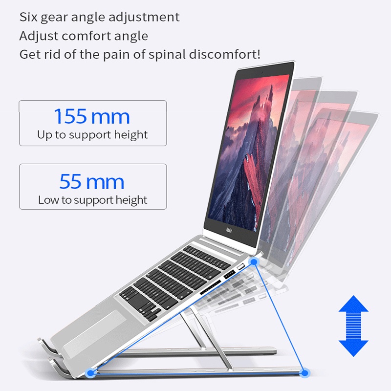 N3 Laptop Stand Aluminium Foldable notebook Stand  6 Ketinggian UNIVERSAL 16&quot; /18&quot; STAND Laptops For Macbook DUDUKAN LAPTOP ANTI SLIP