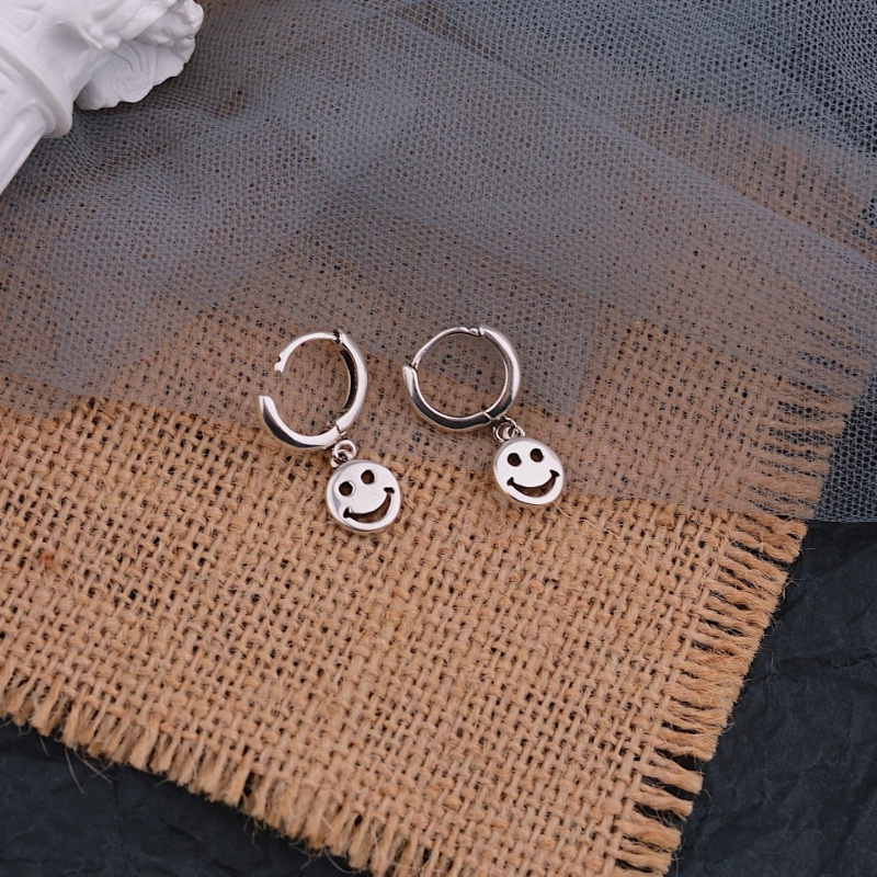 Kami Bunga Punk Perak Lucu Smiley Face Kecil Hoop Earrings Untuk Wanita Pria Unisex Fashion Wajah Bahagia Menjuntai Anting-Anting Trendi Hypoallergenic Telinga Perhiasan Hadiah