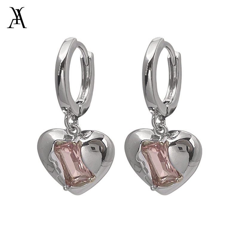 AY(CN) Anting Hoop Kristal Bentuk Hati Warna Pink Untuk Wanita