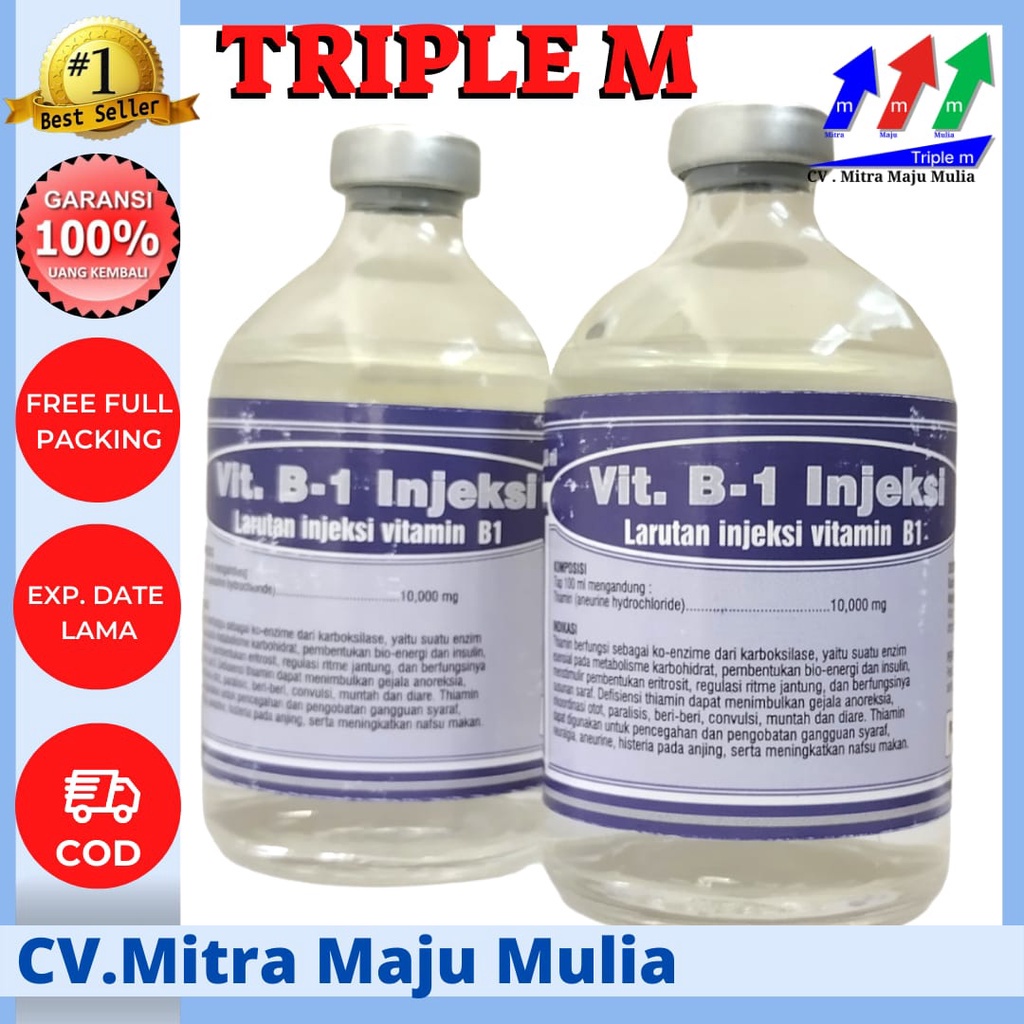 Vitamin B1 100 ml injeksi TRIPLE M - Pertumbuhan Nafsu Makan Hewan