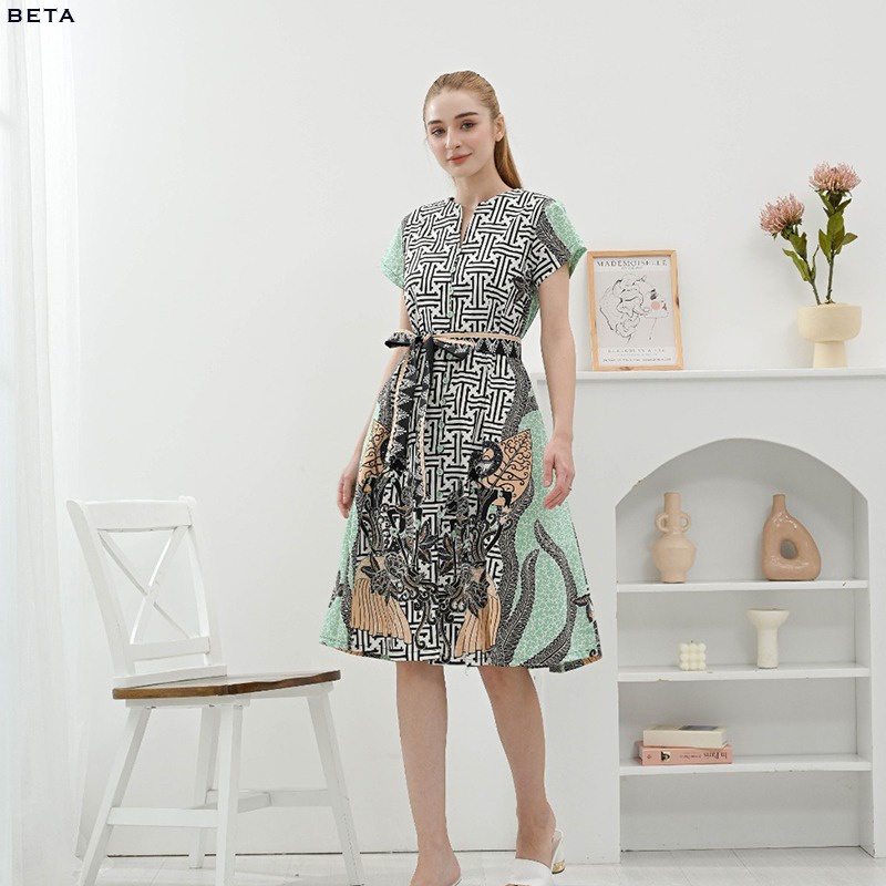 Evercloth Beta Dress Wanita Batik Couple Modern Dress Batik Modern Gaun