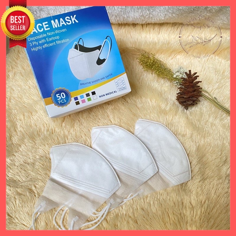 GOS -D411- Masker Duckbill Earloop Warna Putih Isi 50 Pcs