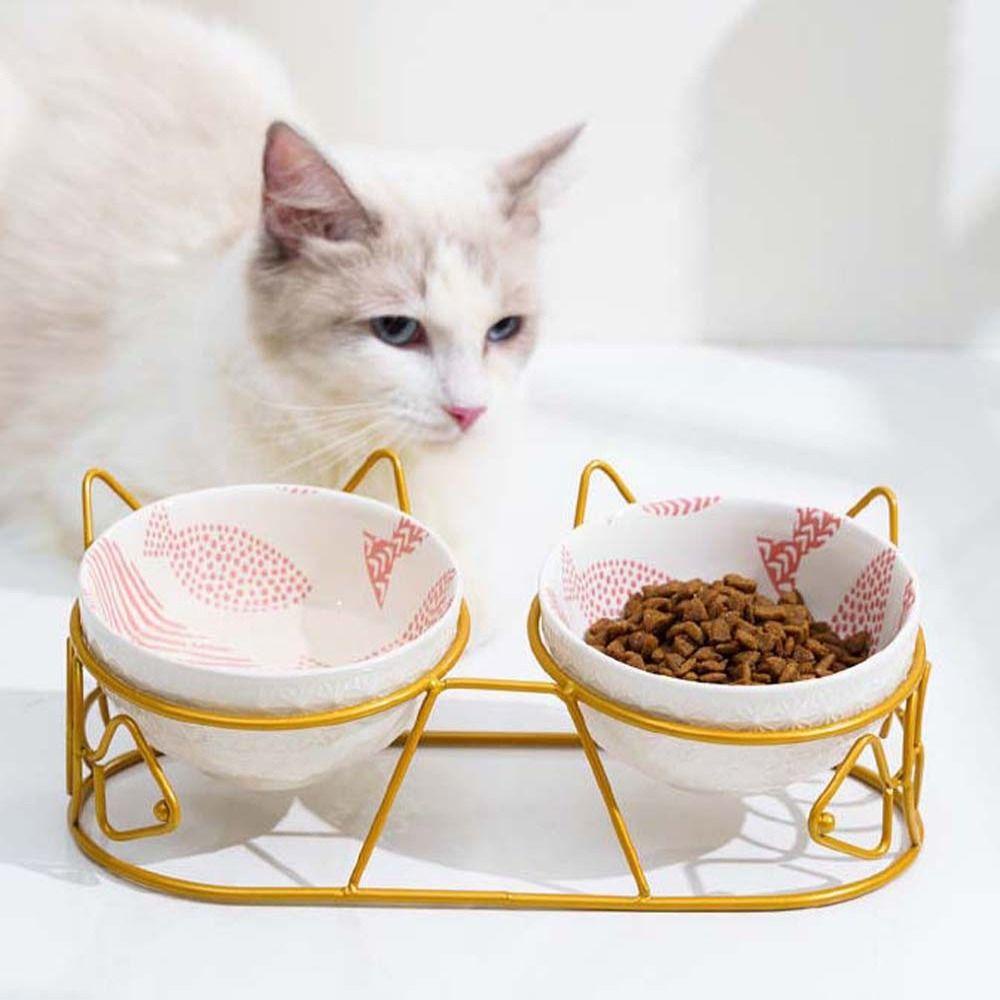 [Elegan] Mangkuk Ganda Kucing Melindungi Tulang Belakang Serviks Tahan Lama Pengumpan Kucing Peminum Mulut Miring Penyimpanan Makanan Untuk Piring Anjing Kucing Pet Feeder Bowl