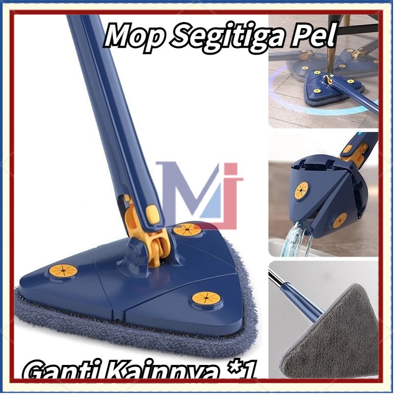 【COD】Pel Lantai Segitiga / Pembersih Segitiga/ Mop Squeeze Otomatis / 130cm Home Clean Mop 360 °