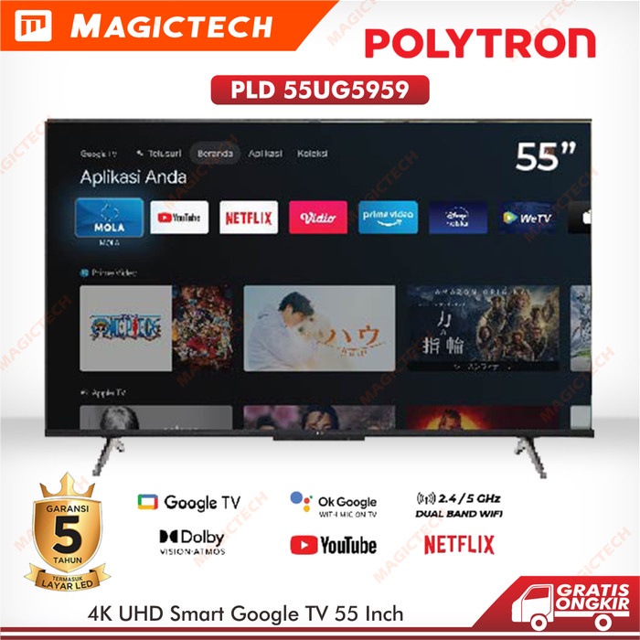 TV LED POLYTRON 55 INCH / 55" PLD 55UG5959 4K UHD Smart Google TV