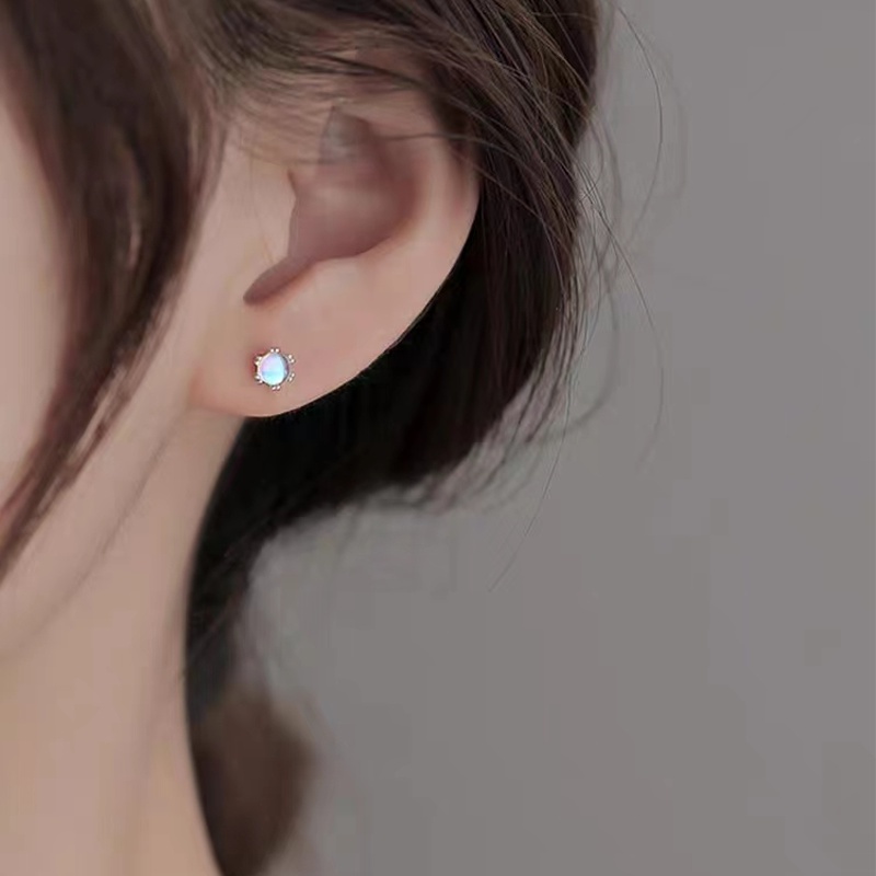 Magic789 Chic Fancy Moonlight Batu Jantung Stud Anting-Anting Untuk Wanita Perempuan Elegan Terang Peach Jantung Anting Temperamen Telinga Perhiasan
