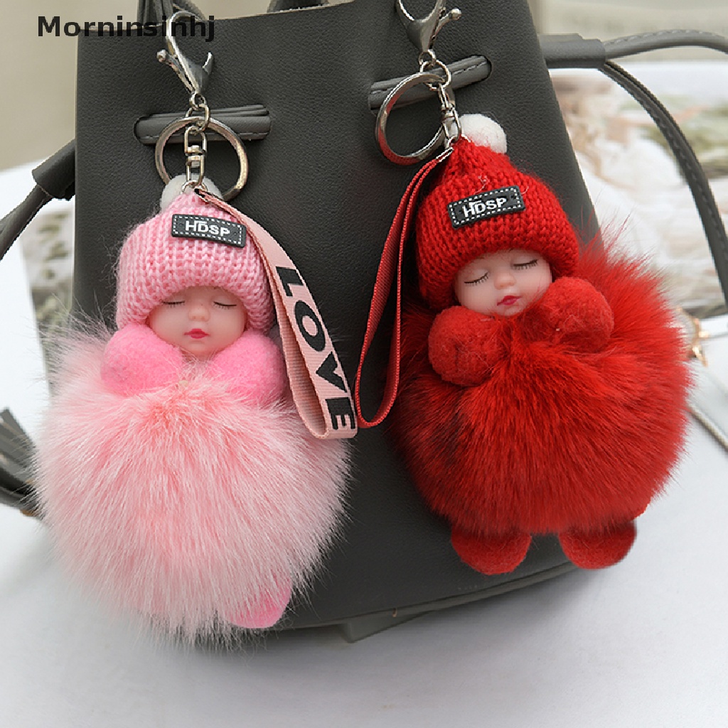 Mornin Pompom Tidur Gantungan Kunci Bayi Lucu Berbulu Plush Doll Keychains id