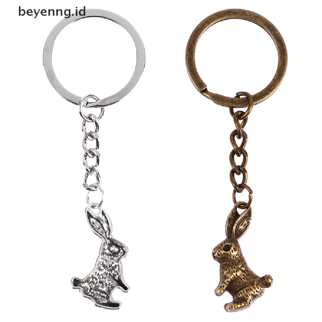 Beyen Gantungan Kunci Pria DIY Rantai Logam Holder Vintage 2warna Liontin Kelinci Keychain ID