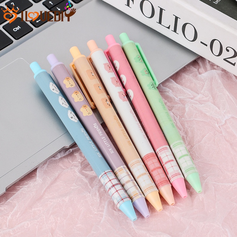 0.5mm Hitam Pena Netral Push-type Core Water Pen Tulisan Siswa Alat Tulis Pen Holder Desain Press Pen Tahan Lama Pena Tulis Halus Desain Kartun Lucu Pena Netral