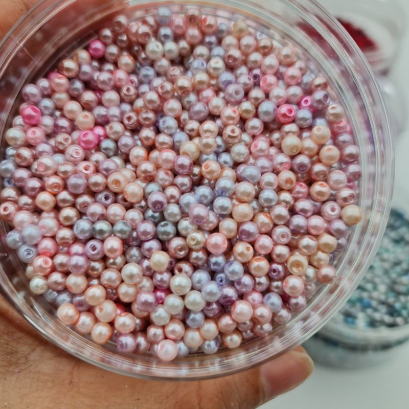 MUTIARA SINTETIS BERAT GRADASI MUTIARA JAHIT MIXED WARNA 4 MM DAN 6 MM PER PON (450GR)