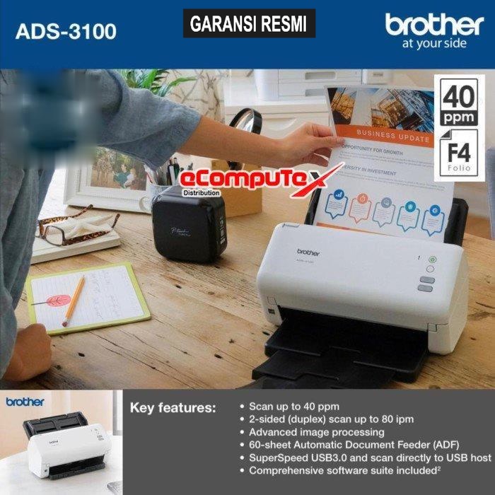 SCANNER BROTHER ADS 3100 / SCANNER ADS3100 40PPM ADF 60 HIGH SPEED ADF DESKTOP DOCUMENT - GARANSI RESMI