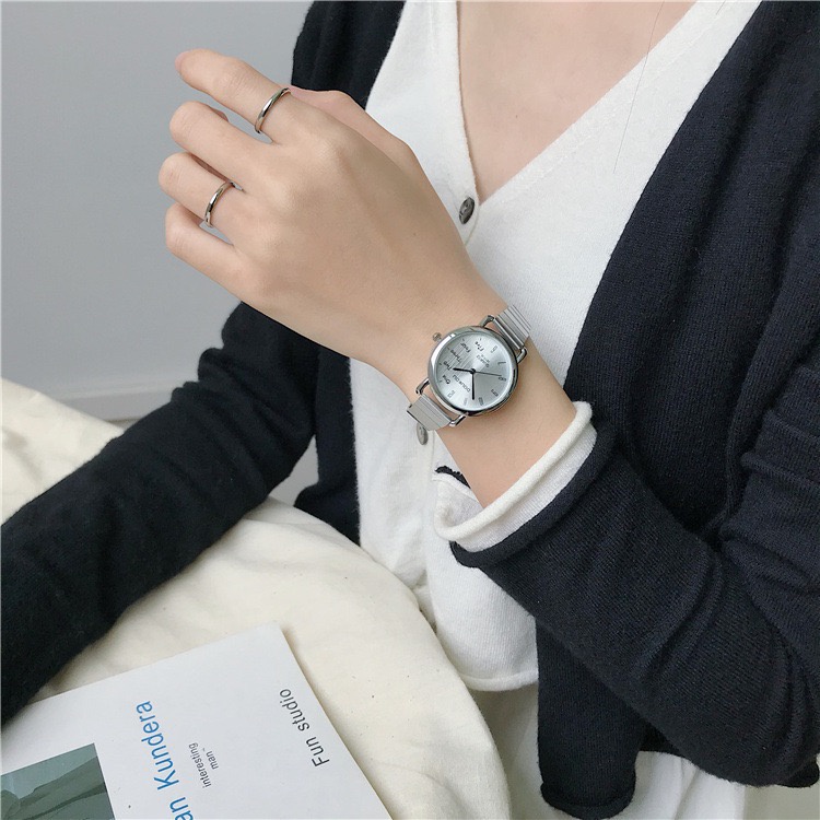 Jam Tangan Analog Jhui Wanita Dan Pria Casual Strap Rantai Magnet Silver / Jam Tangan Rantai Jhui