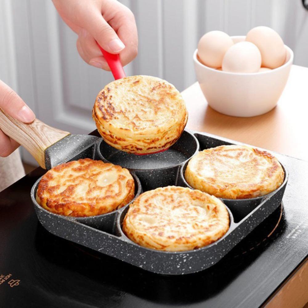 Solighter 2per4lubang Breakfast Cookware Masak Telur Steak Pan Omelet Pan