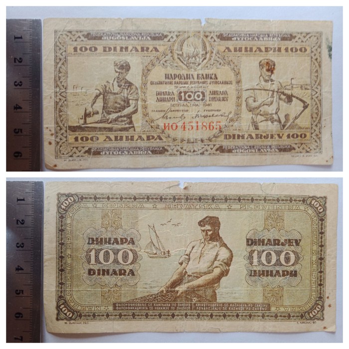 UANG KUNO YUGOSLAVIA 100 DINAR YUGOSLAVIA ASLI TAHUN 1946