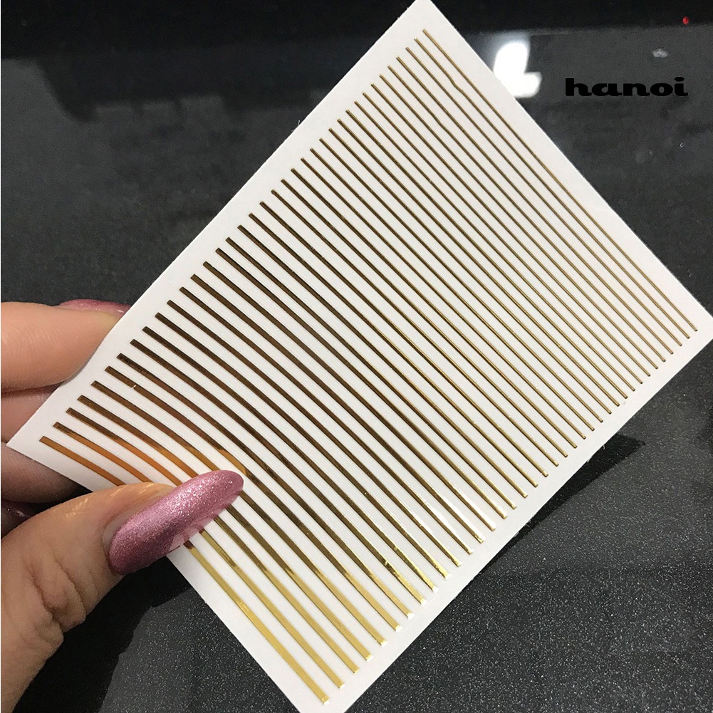 Hi * 9x8cm Laser Stiker Kuku Garis Garis Pita 3D Perekat Dekorasi DIY Decal