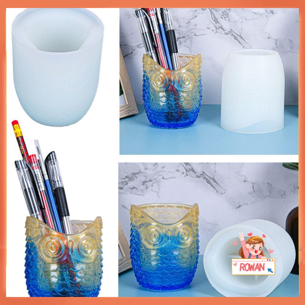 R-flower Owl Tempat Pulpen Cetakan Silikon Ornamen DIY Kotak Penyimpanan Resin Molds Silicone