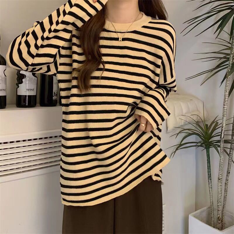 TOPGROSIR TG1663 Top Sweater Garis Lengan Panjang Wanita Import Sweater Rajut Oversized