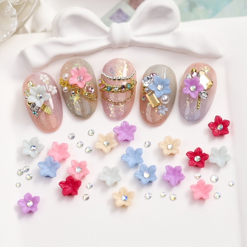 Siy 1kotak Berlian Kuku Bening Glitter Desain Nail Rhinestones Resin Batu Kuku Permata Nail Art Aksesoris Bunga Kuku C