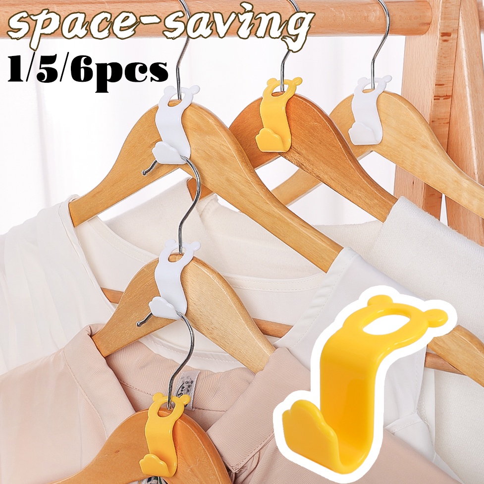 1per5/6pcs Gantungan Baju Sambung Gesper Multifungsi Bentuk Beruang Gantungan Konektor Lemari Hemat Ruang Gantungan Susun Kait Organizer Rumah