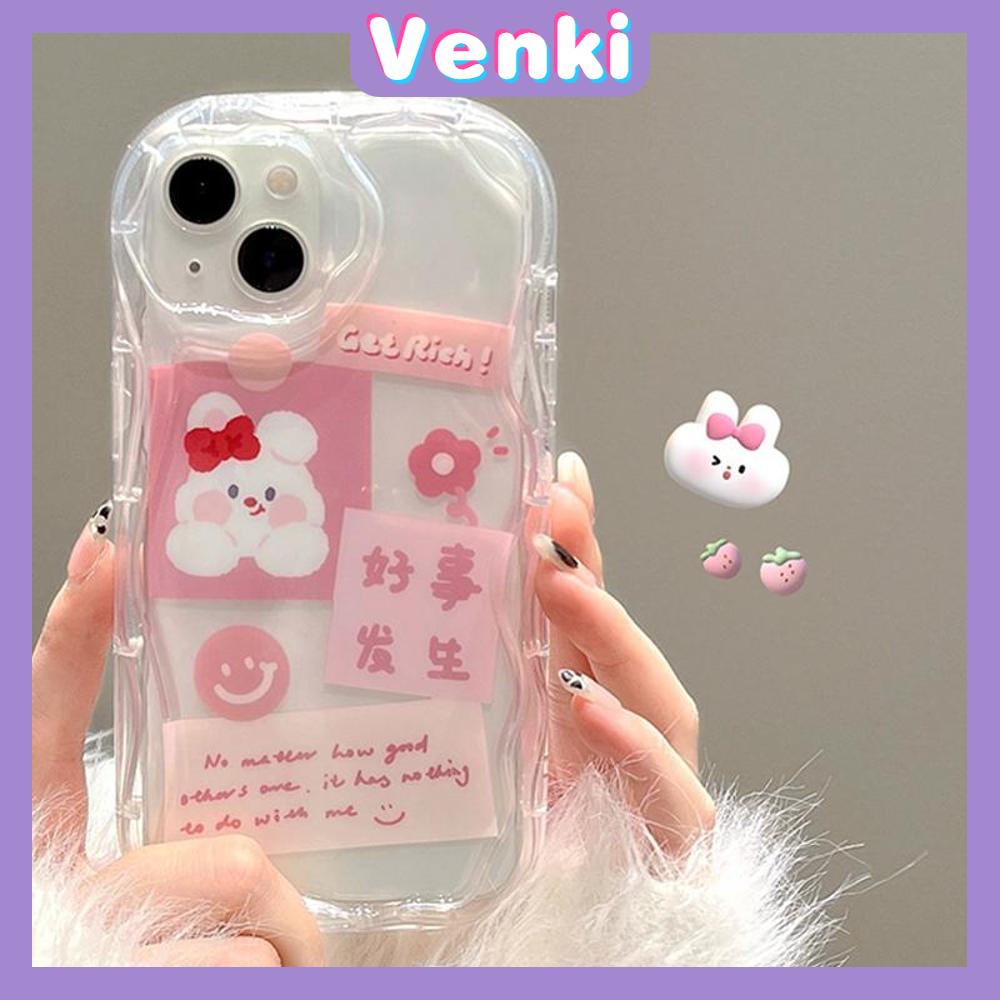 Case iPhone 11 Pro Max TPU Soft Clear Pink Curved Wave Case Cute Cartoon Rabbit Camera Protection Shockproof For iPhone 14 13 12 11 Plus Pro Max 7 Plus X XR