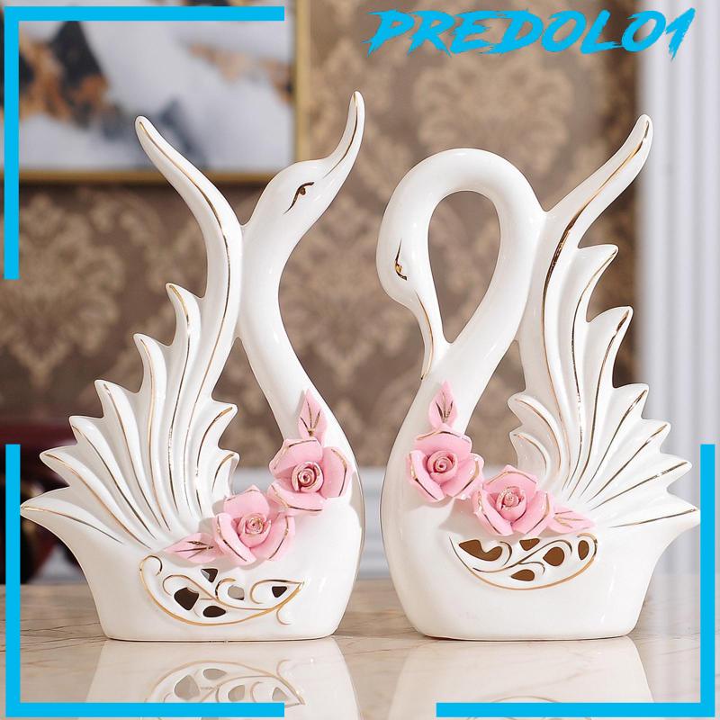 [Predolo1] 2pcs Patung Angsa Putih Patung Keramik Modern Dekorasi Ornamen Angsa