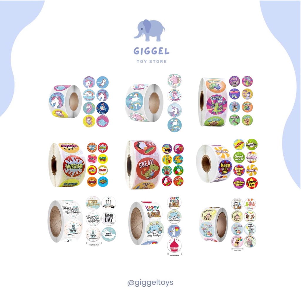 [ Giggel ] Stiker Roll 500 Pcs / Label Thank You / Stiker Unicorn / Label Motivasi