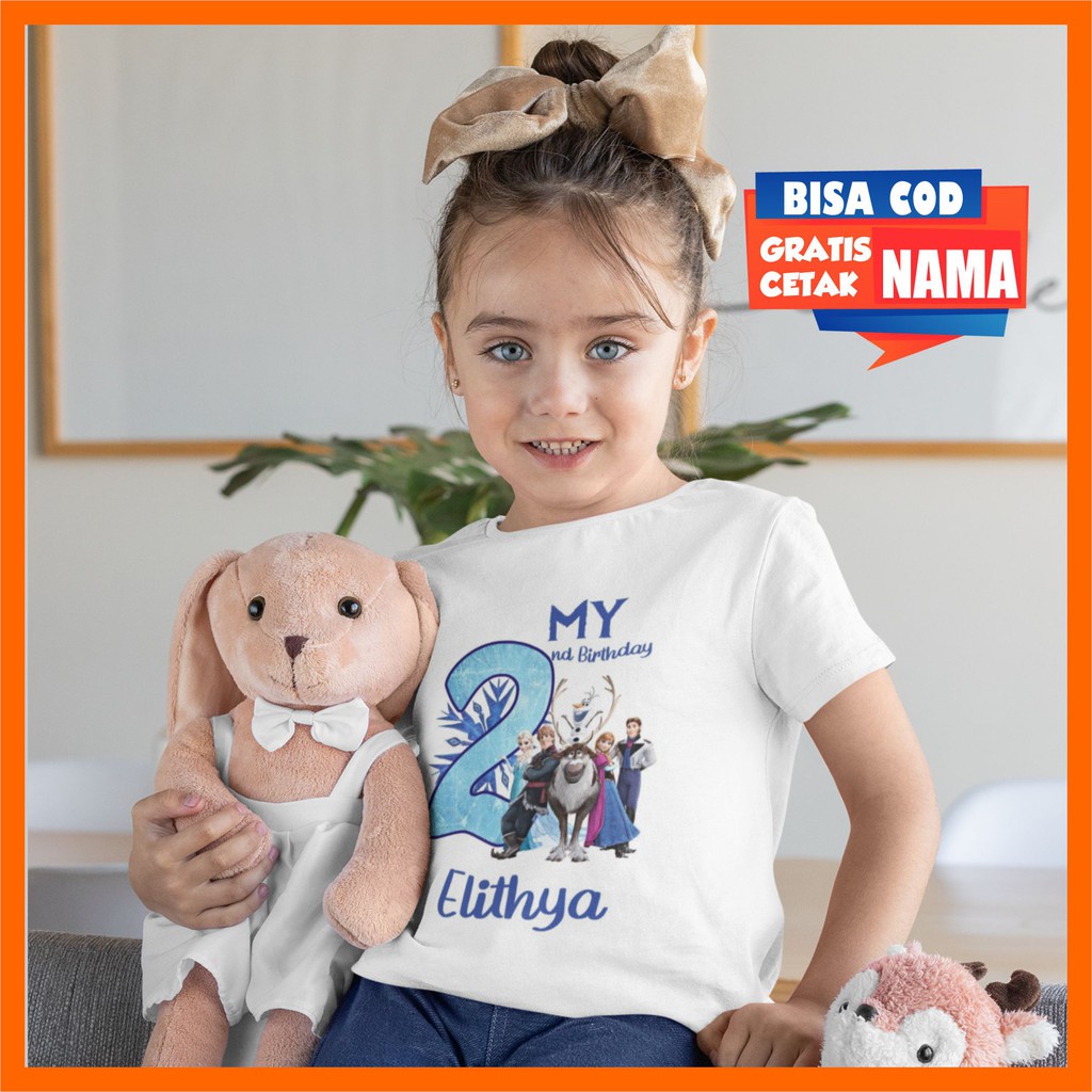 Kaos Sablon Kaos Frozen Nama Ulang Tahun Ultah Birthday Anak Cewek Perempuan Elsa Frozen Gratis Ceta