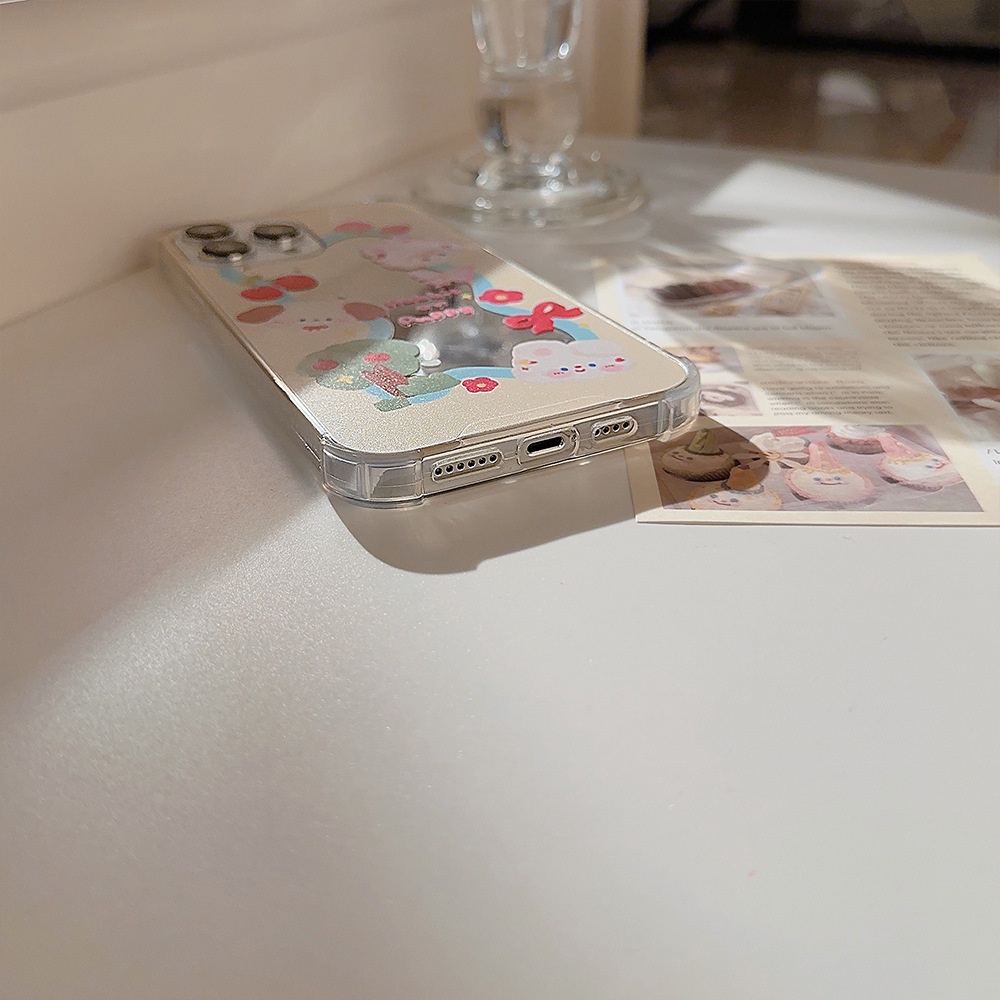 Cute Strawberries Girl Kartun Make Up Mirror Silicone Case Untuk Iphone SE 2020 7 /8 Plus 14x XR XM 11 12 MINI 13 PRO MAX Casing Cover Pelindung AT0078