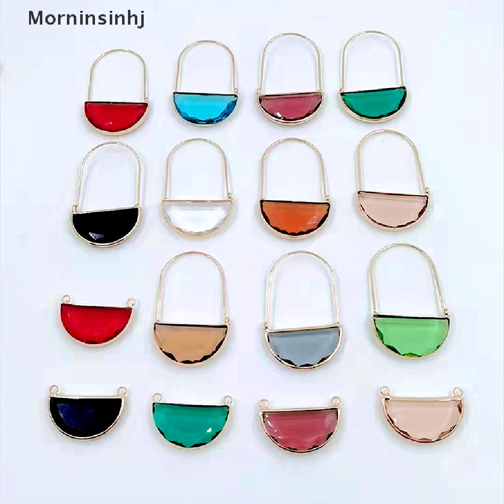 Mornin Korea Desain Baru Fashion Besar Multicolor Kualitas Tinggi Anting Setengah Lingkaran Sederhana Perhiasan Kaca Transparan Untuk Wanita id