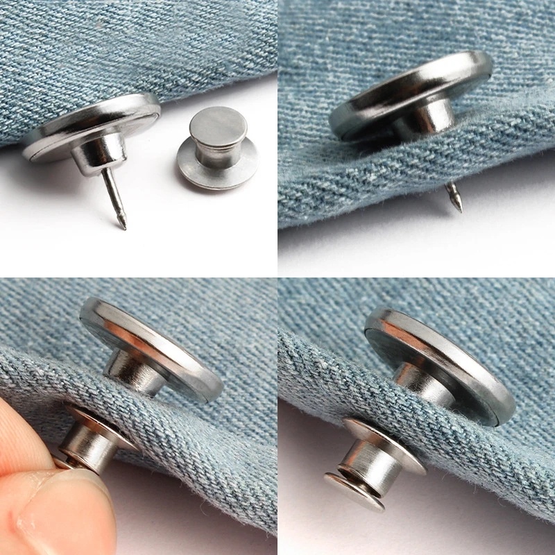 [Unggulan] 10pcsjeans Button Pins Snap Pengikat Celana Pin Bebas Paku Jeans Pinggang Gesper Reusable and Adjustable Metal Pants Button With screwdriver Detachable Jeans Screw Button