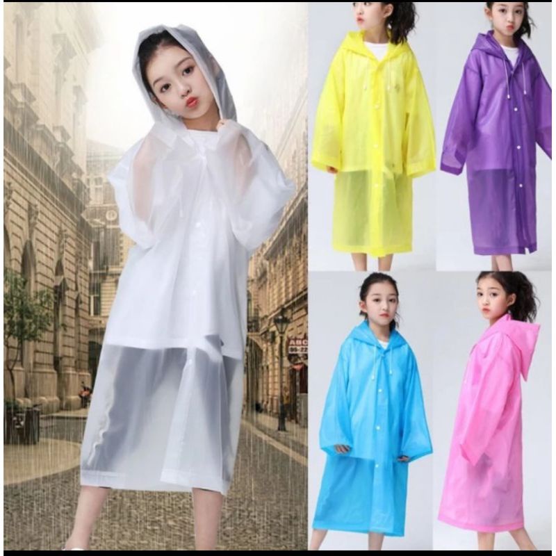 Jas Hujan Anak Waterproof Bahan EVA Tebal / Jas Hujan Mantel Korea + Hoodie Semi Transparan Anti Air /jas hujan Musim Ujan Untuk Motor Anti Basah / Children Raincoat Lightweight Unisex Reusable Laki Laki Perempuan TERBAIK