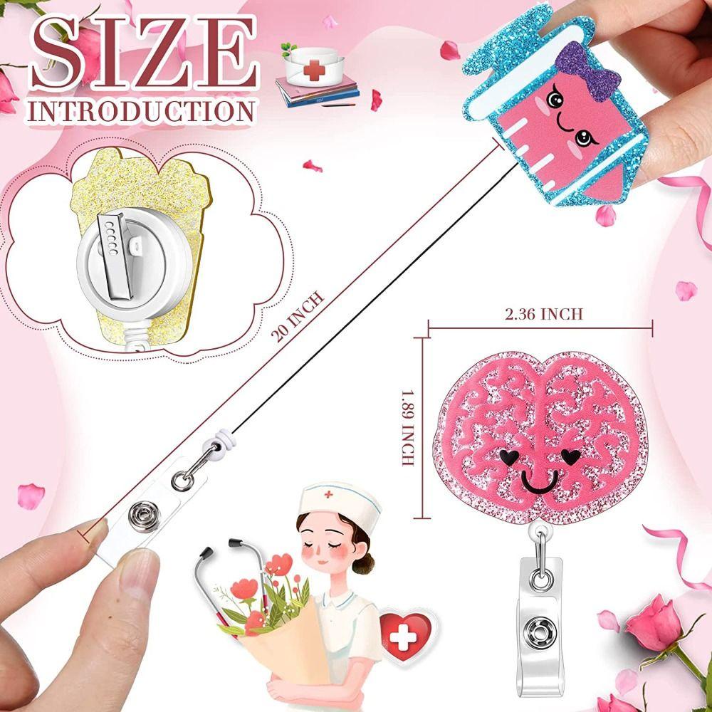 Lanfy Retractable Badge Reel Kartun Kualitas Tinggi Dada Kartu Pemegang Perawat Dokter Glitter Akrilik Kartu Nama Rumah Sakit Badge Holder