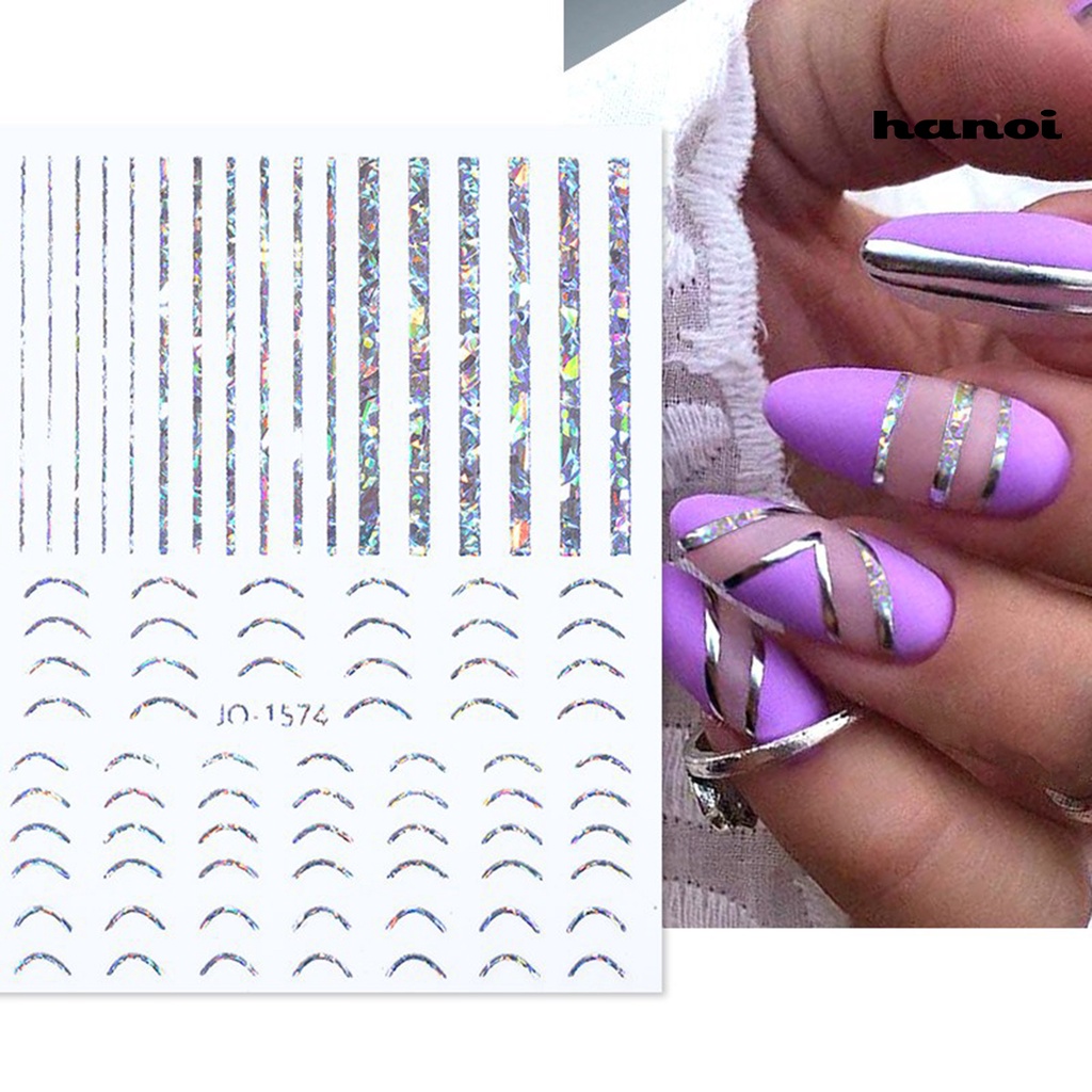 Hi Stiker Kuku Pola Tidak Teratur Warna Hidup Ultra-Tipis Yang Dapat Dilepas Perekat Diri Kertas Hias Garis Berkilau Stiker Nail Art Desain Manicure Untuk Salon Kuku