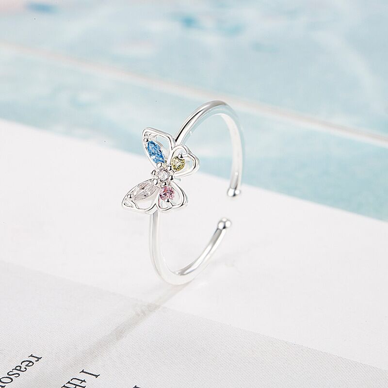 Colorful Cubic Zirconia Butterfly Ring for Women Girl Engagement Wedding Party Punk Jewelry Gift