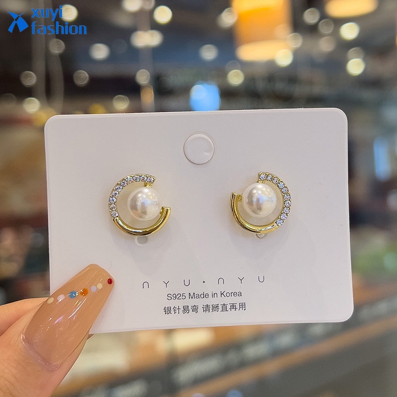 Anting Tusuk Fashion Mutiara Zirkon Mewah Earing Emas Untuk Perhiasan Aksesoris Wanita