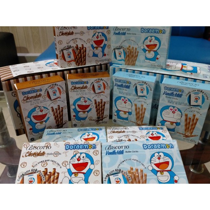Doraemon Biscotto Wafer Sticks Vanila Cemilan Biskuit Anak