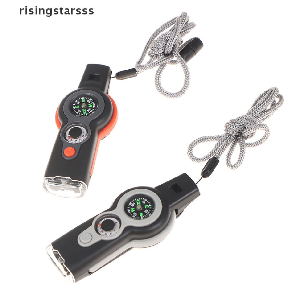 Rsid Span-new 7in1 Outdoor Survival Whistle Keychain Kompas Kaca Pembesar Lampu LED Termometer Jelly