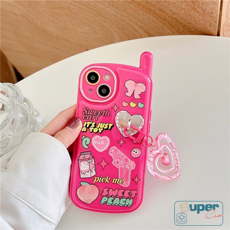 IPHONE Ikatan Simpul Lucu Kelinci Graffiti Soft TPU Case Kompatibel Untuk Iphone8 7 Plus X XR 14 13 11 12 Pro MAX XS MAX SE 2020 Personal Retro Cellular Phone Shape Cover Dengan Liontin Cinta Hati