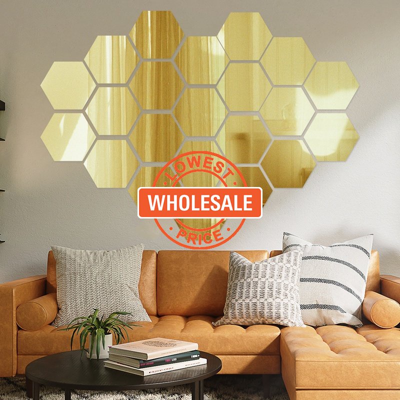 [Grosir] Removable Acrylic 3D Mirror Hexagon Stiker Dinding DIY Ruang Tamu Seni Kerajinan Dekorasi Vinyl Decal Perekat Diri Dekorasi Rumah