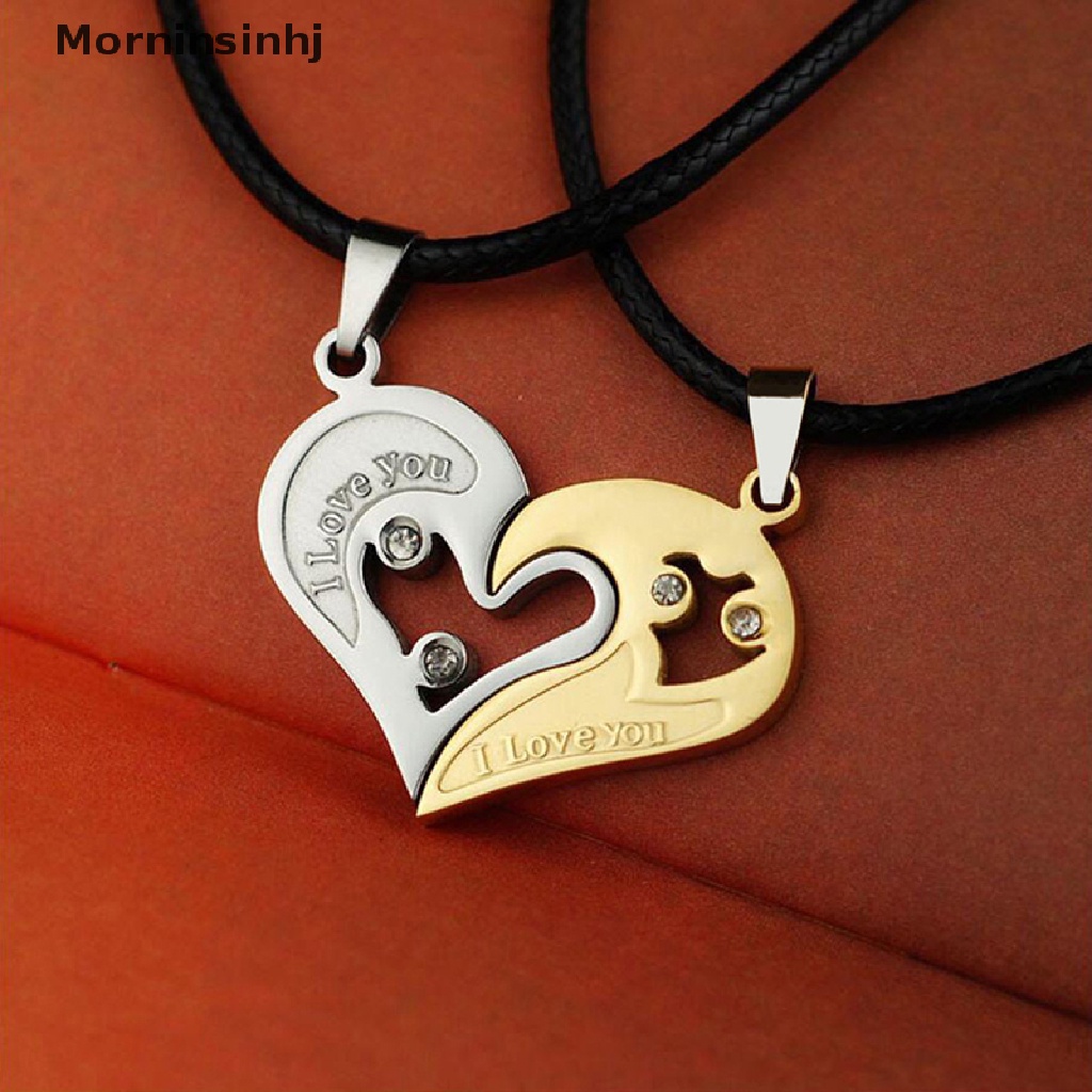 Mornin 1pasang Fashion Pasangan Bentuk Hati I Love You Pendant Necklace Untuk Wanita Pria Splice Friendship Necklaces Romantic Jewelry Gift id