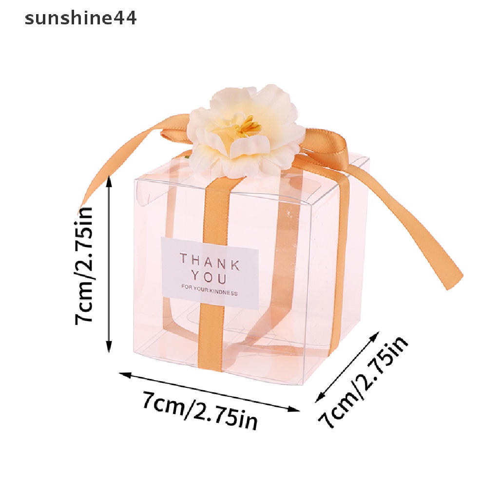 Sunshine 5Pcs Thank You Tas Kado Transparan Pita Bunga Artificial Souvenir Pernikahan ID