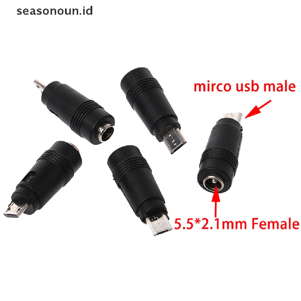 Seasonoun 2Pcs DC 5.5 * 2.1mm female jack plug Ke micro USB 5pin male power converter.