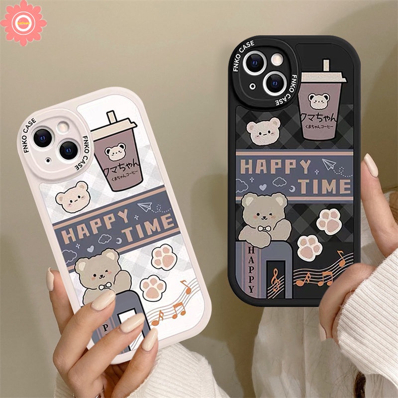 Kartun Lucu Beruang Case Infinix Hot10 10s 10T 11s Pintar5 6 Hot 9 11 10 Bermain Hot 10 Lite Note8 Fashion Berlian Kisi Beruang Bahagia Teh Susu Soft Cover